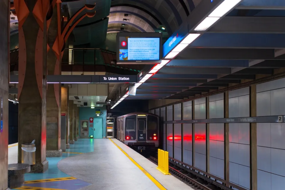 Empty platform at Los Angeles Metro subway station.